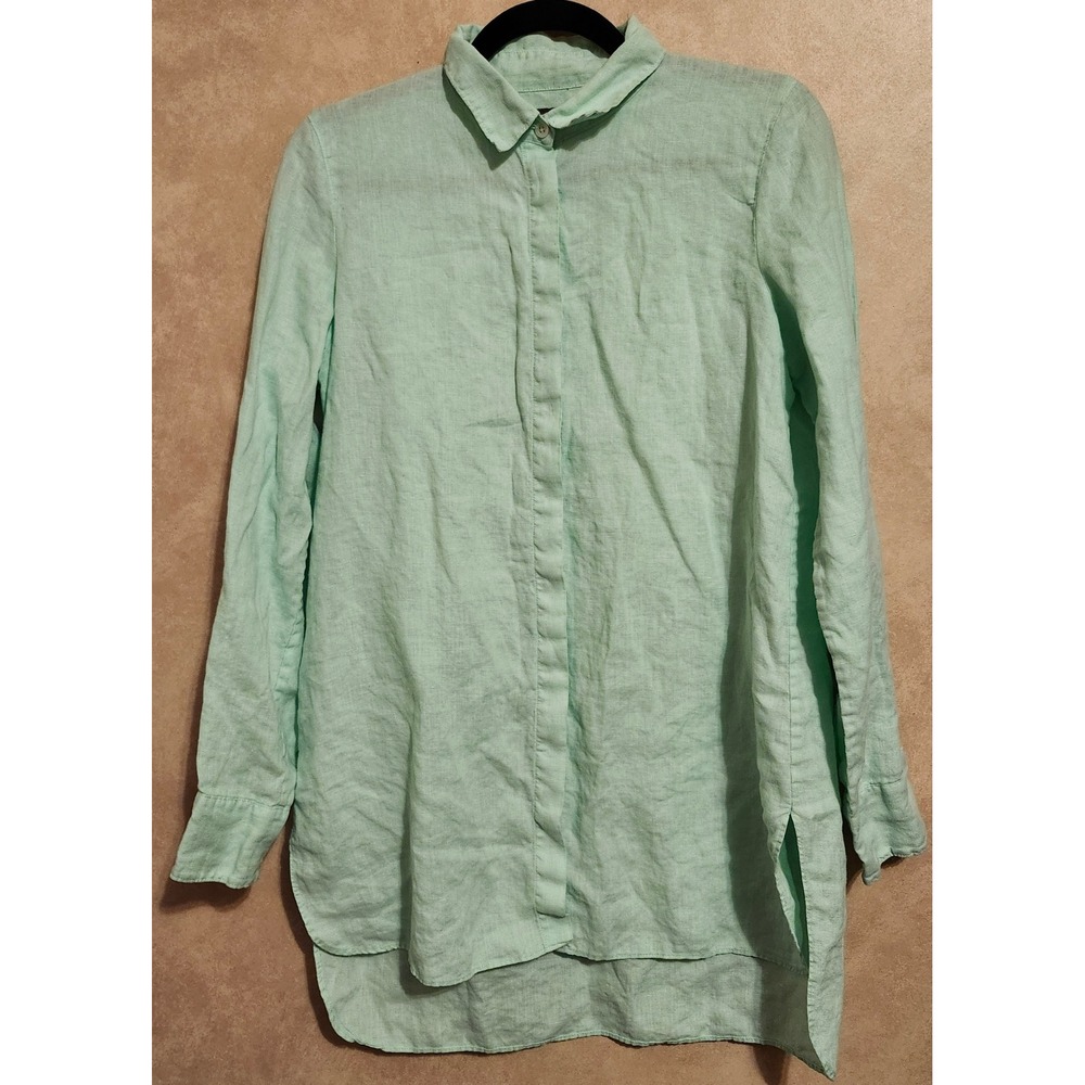 Tommy Bahama Womens Small Linen Button Up Shirt Seafoam Green Long Sleeve Tunic